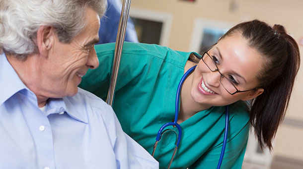 Medical professional with Senior adult man
